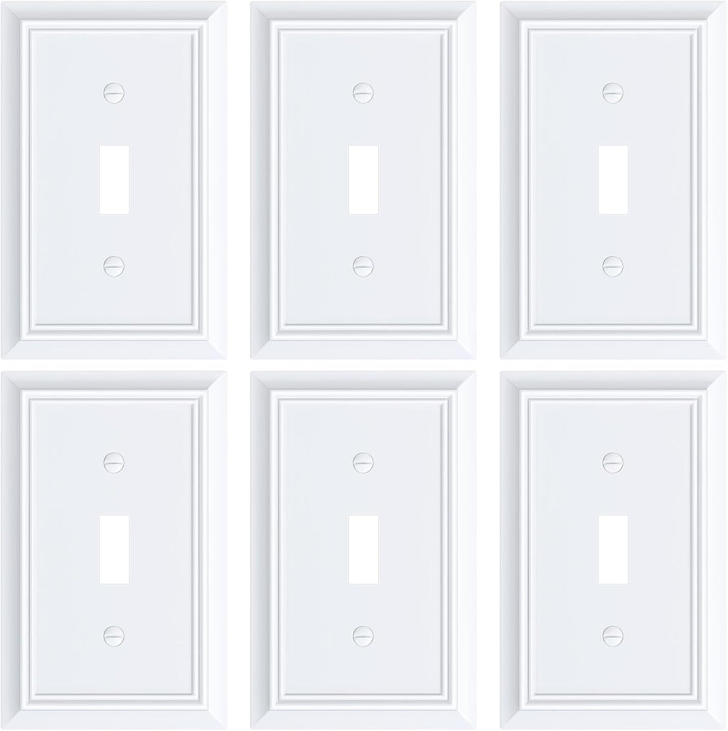 6-Pack Single Toggle Light Switch Cover Plate, Durable Natural Bamboo Fiber Decorative Switch Plate Covers, Pure White 1 Gang Wall Plate, Corrosion Resistant