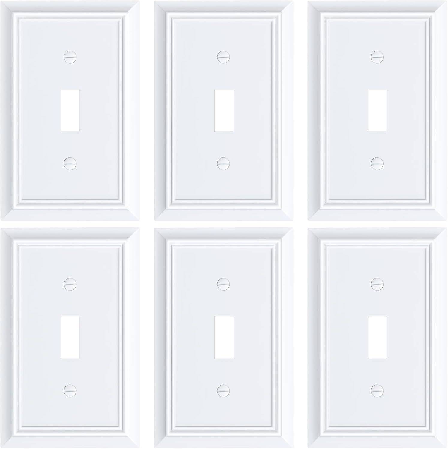 6-Pack Single Toggle Light Switch Cover Plate, Durable Natural Bamboo Fiber Decorative Switch Plate Covers, Pure White 1 Gang Wall Plate, Corrosion Resistant