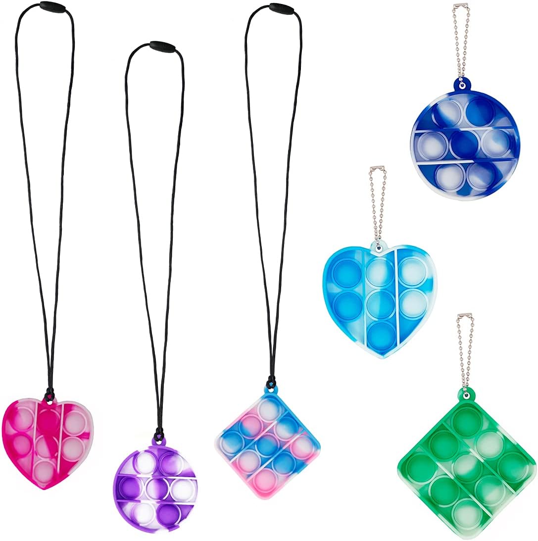 Chew Necklace for Sensory Kids, Mini Pop Its Fidget Toy Keychain, Simple Dimple Popper, Anxiety Relief Toys, Small Push Pop Bubble Sensory, Sensory Necklace Toys for Boys and Girls (Tie Dye)