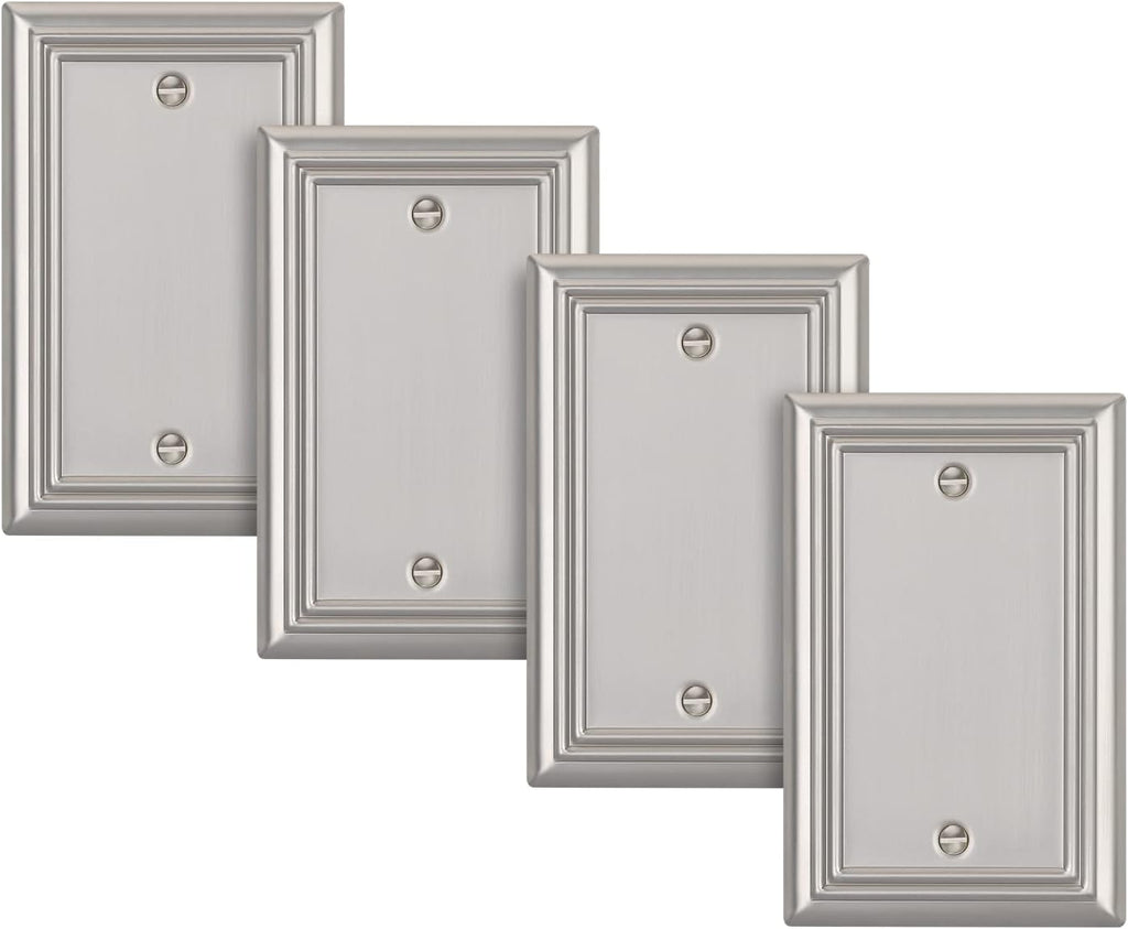 DEWENWILS 4-Pack Blank Wallplates, Brushed Nickel Outlet Cover, Stanless Steel