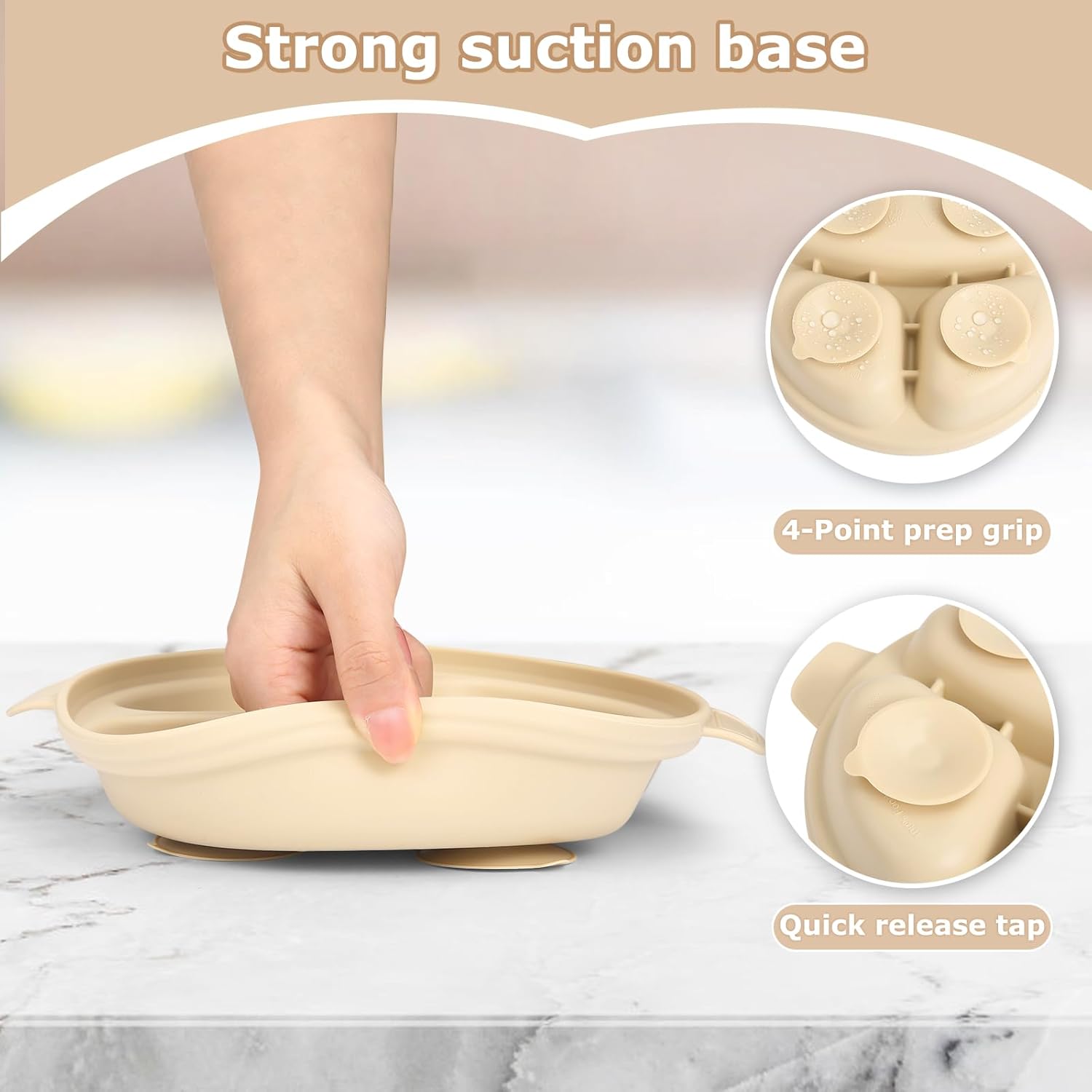 Stainless Steel Baby Plate and Bowl with Suction, Baby Bowl and Divided Kids Toddler Plate with Removable Silicone Shell, Non-Slip Toddler Baby Feeding Set, Forks + Spoons Included-Cream