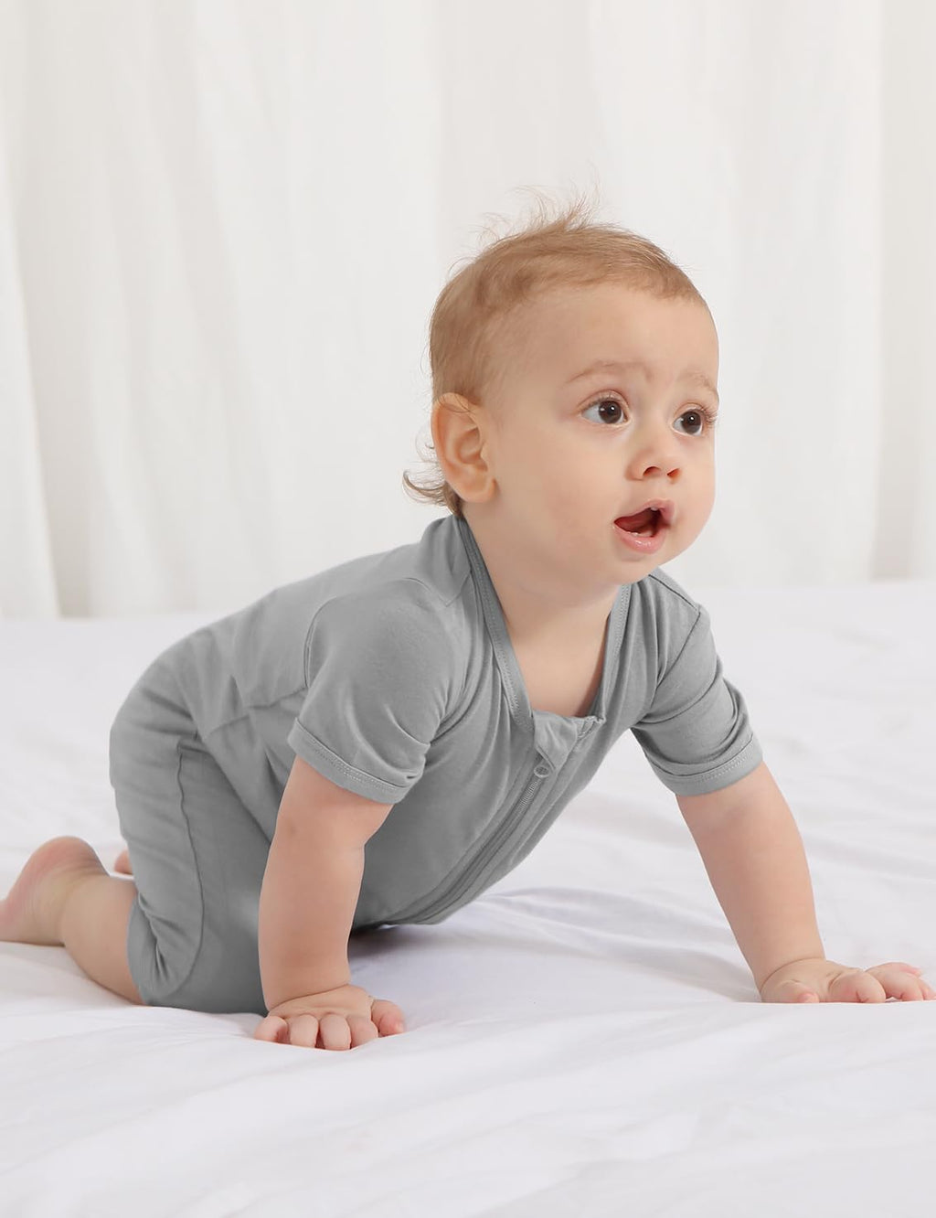 Jimonda Boys Baby Girls Short Sleeve Romper Unisex Baby Footless Pajamas With Viscose 2-Way Zipper Front 3Pcs0-24Months