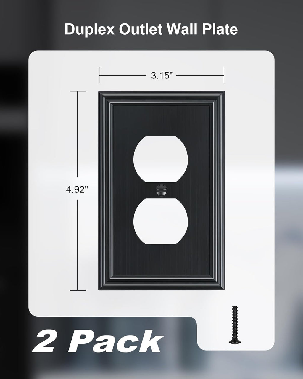 2-Pack Single Duplex Outlet Cover Plate, Decorative Black Switch Plates and Outlet Covers, Metal Wall Plates for Electrical Outlets, 1 Gang Receptacle Cover, Corrosion Resistant