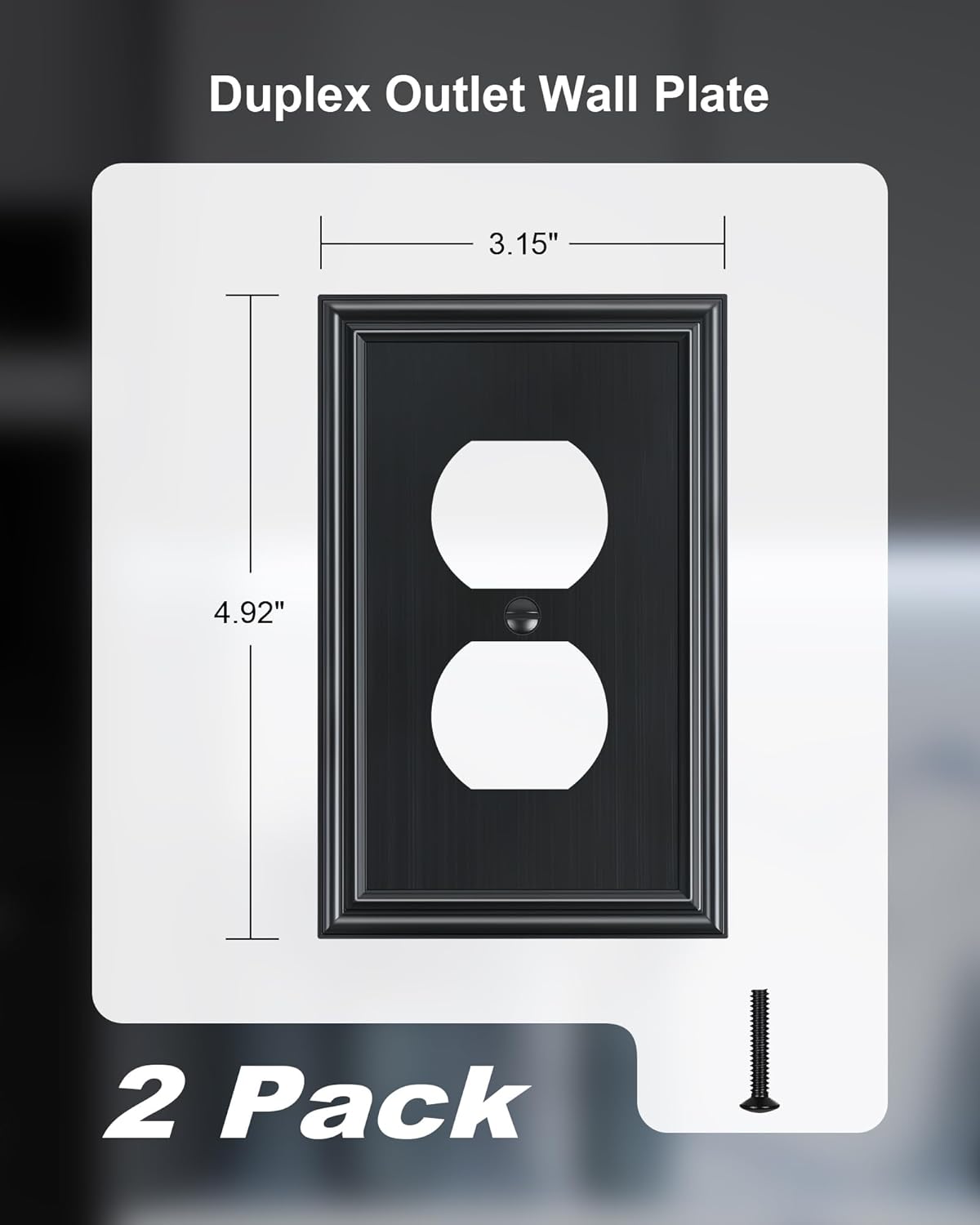 2-Pack Single Duplex Outlet Cover Plate, Decorative Black Switch Plates and Outlet Covers, Metal Wall Plates for Electrical Outlets, 1 Gang Receptacle Cover, Corrosion Resistant