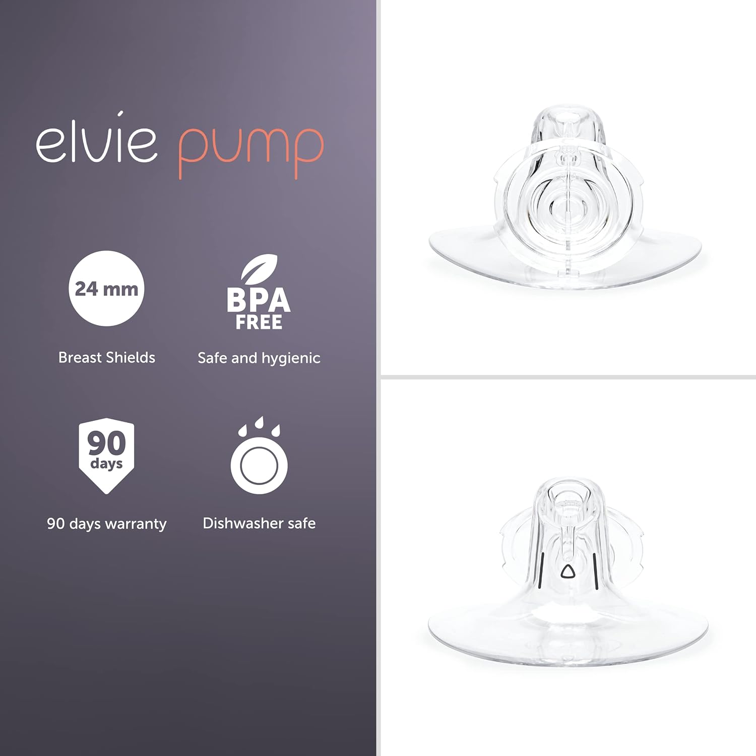 Elvie Pump Breast Shield - 24mm | 2 Pack Nipple Shield Flange for Pumping Breast Milk | Breast Feeding Essentials for Electric Breast Pumps | BPA Free Breast Shells | Breast Pump Bra Compatible
