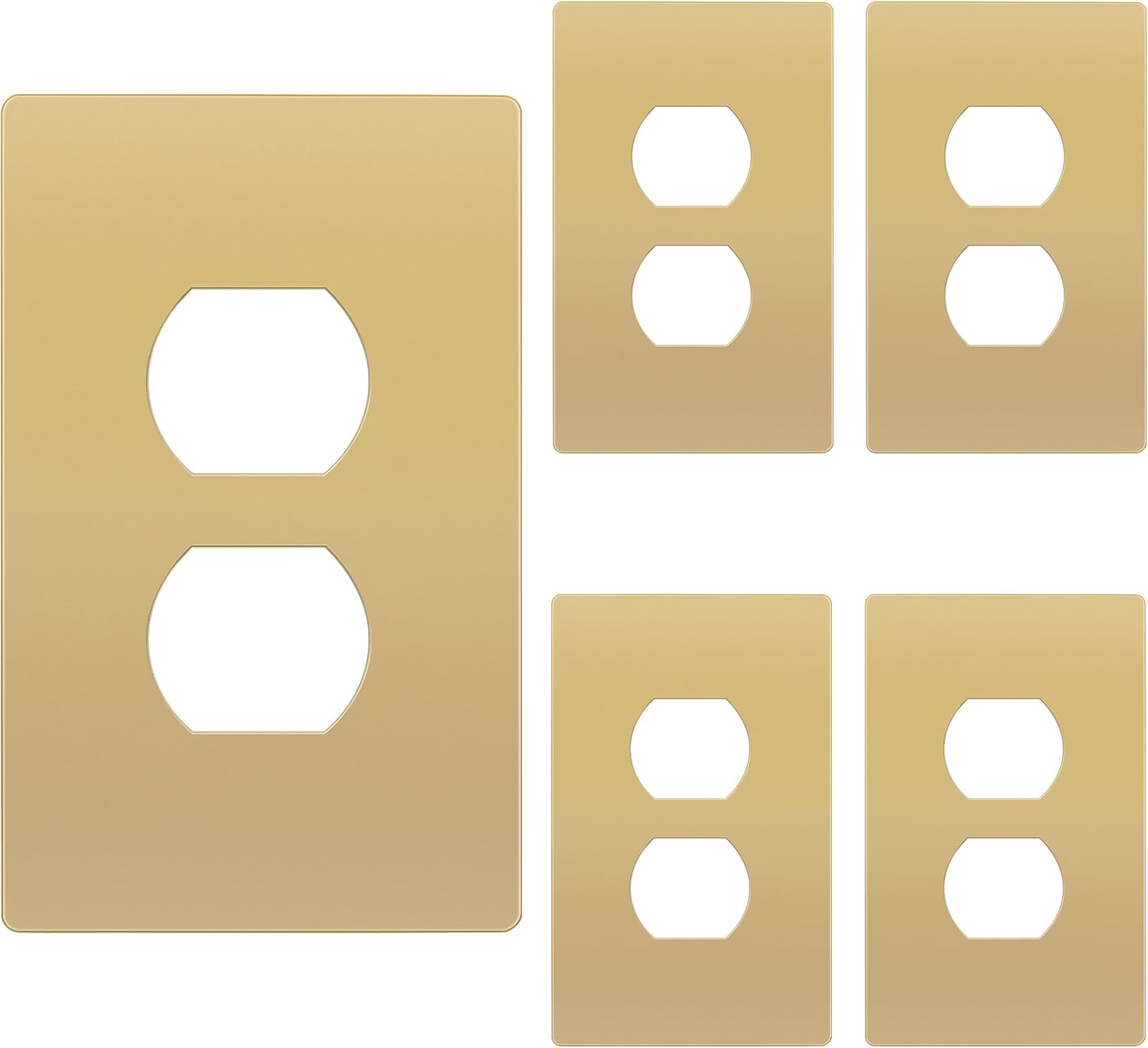 TG Mid-Size Screwless Duplex Wall Plate, Child Safe Receptacle Outlet Cover, Medium Size 1-Gang 4.88" H x 3.11" L, Polycarbonate Thermoplastic, UL Listed, SP-MS1-GD5P, Gold (5 Pack)