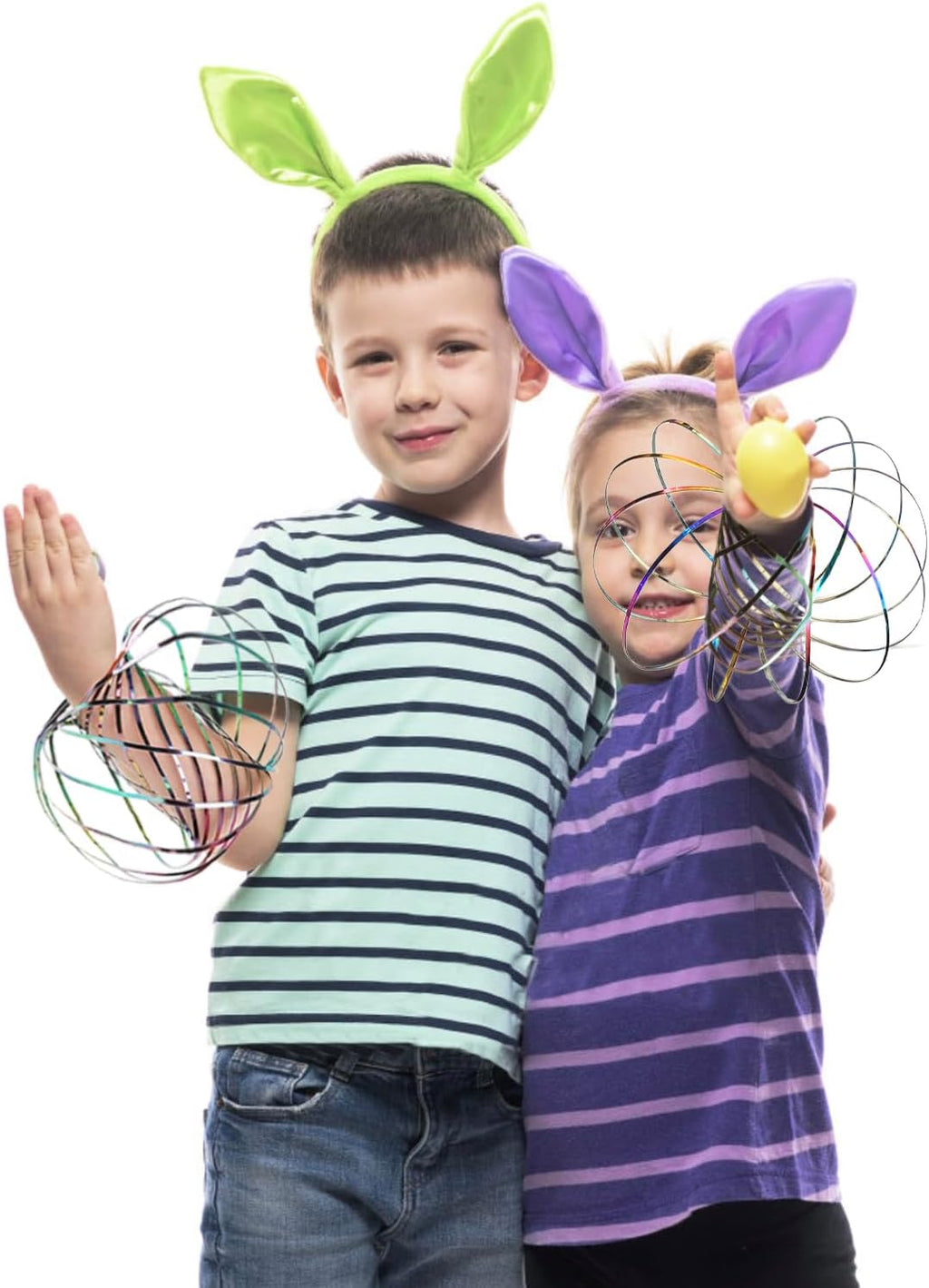 Jishi Flow Ring Magic Bracelet Fidget Arm Spinner Toy - Stainless Steel Metal Spiral Spinning Rings - Rainbow Iridescent