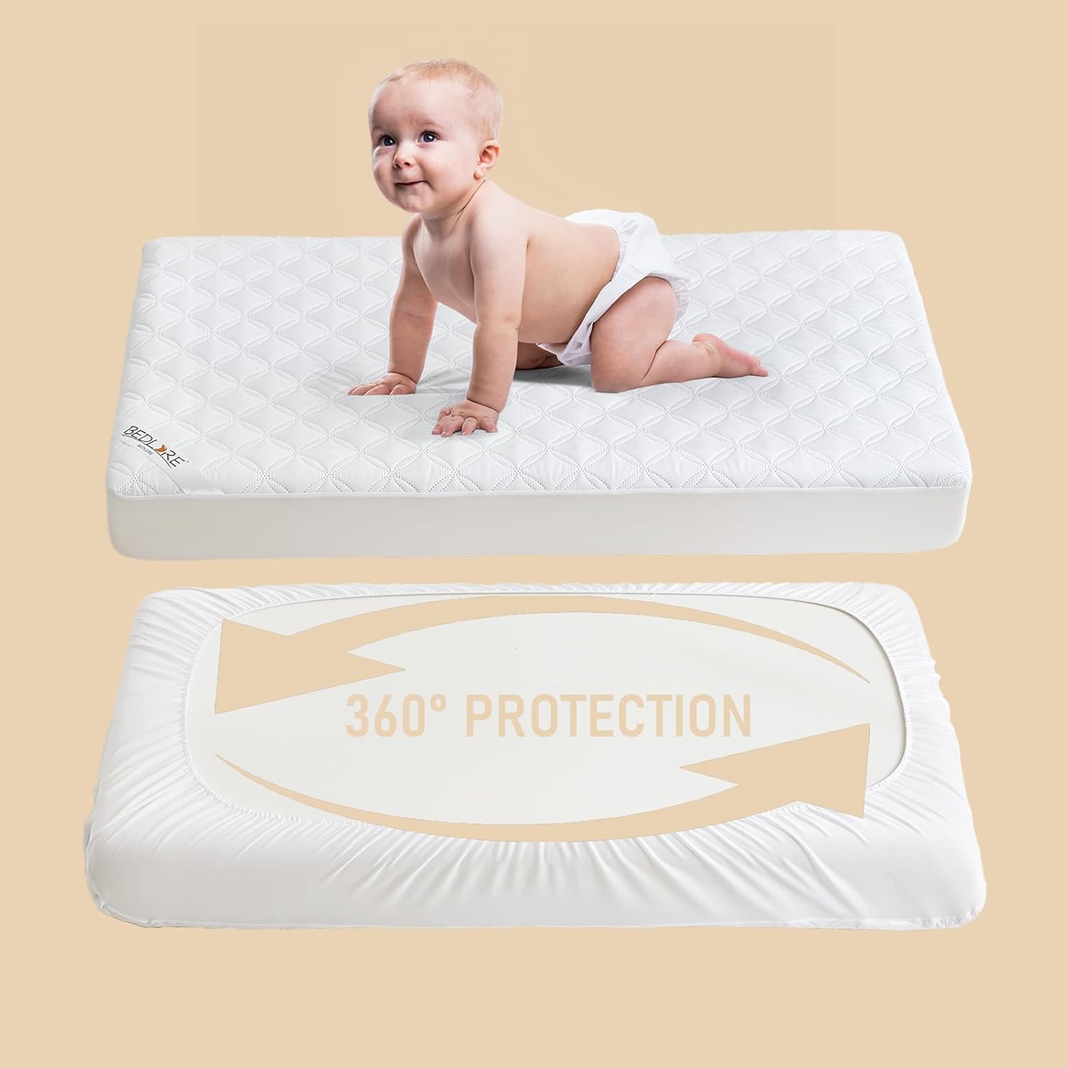 BEDLORE Waterproof Mattress Protector Crib, 2 Pack Soft Mattress Pad, Noiseless Machine Washable Mattress Cover, Ultimate Protection for Your Baby's Crib Toddler Bed (52''x28'')