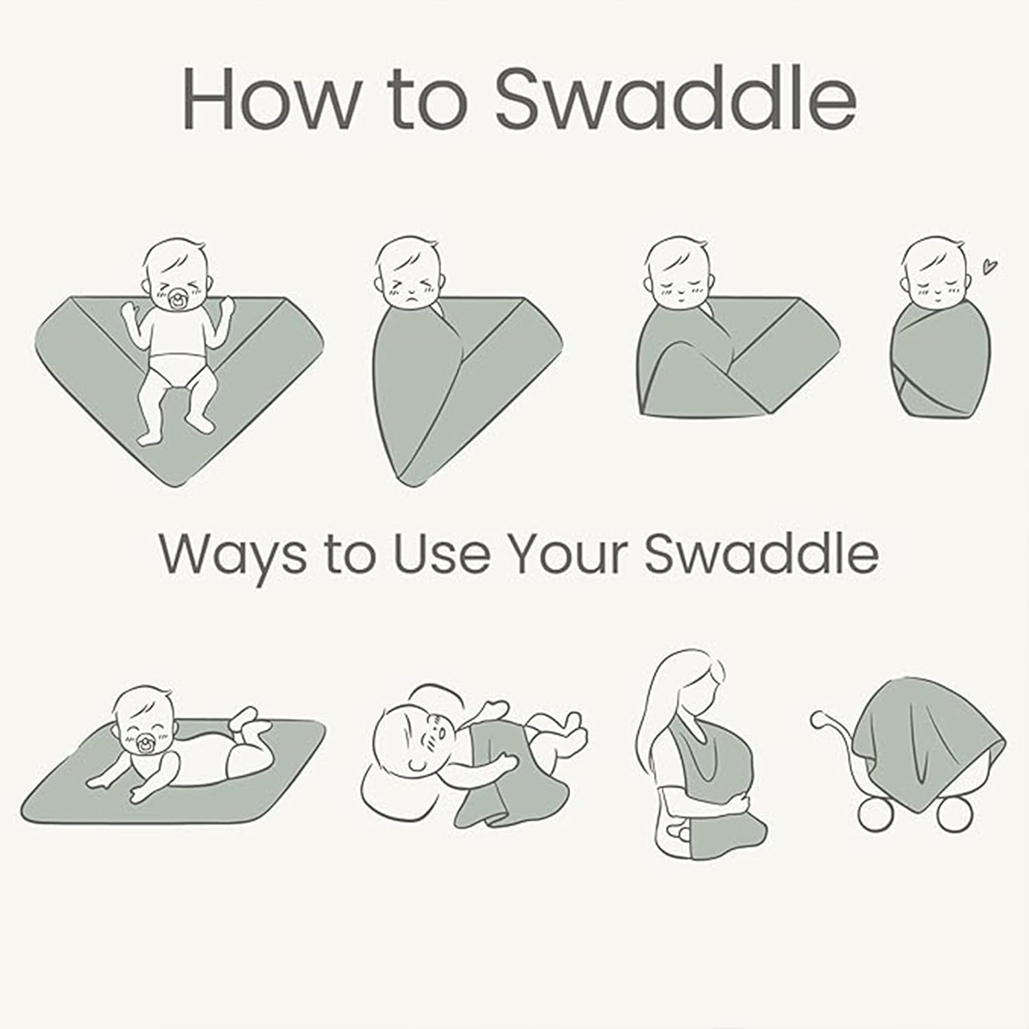 Konssy Knit Baby Blanket 2 Pack, Soft Ribbed Swaddle Receiving Blankets for Boys & Girls, Lightweight Cozy Swaddling Wrap for Newborns, Infants, & Toddlers, 33x42 Inch (Beige, Sage)