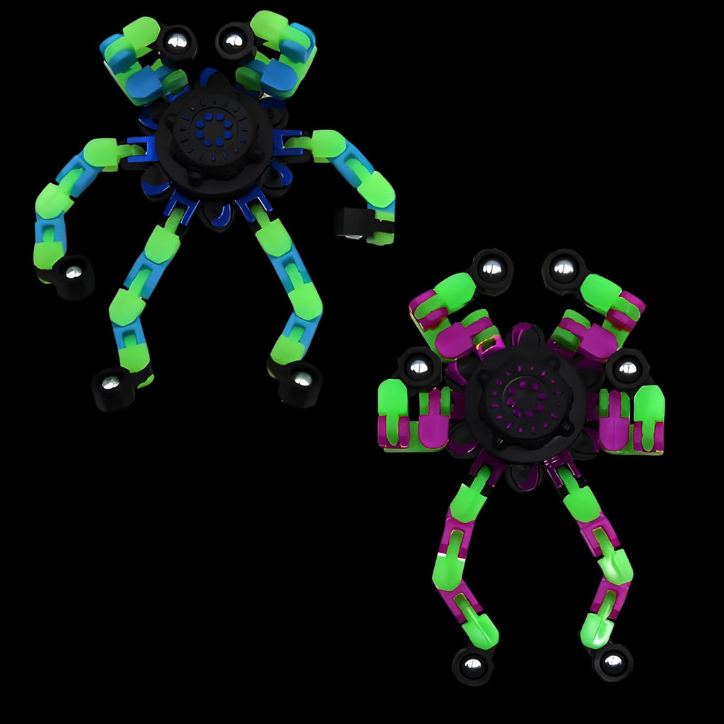 Fidget Spinners, DIY Transformable Chain Robot Finger Spinner, Glow in The Dark Deformable Creative Mechanical Gyro Toy Stress Relief Toy Fidget Fingertip Toy for Kids and Adults (2 Pack)