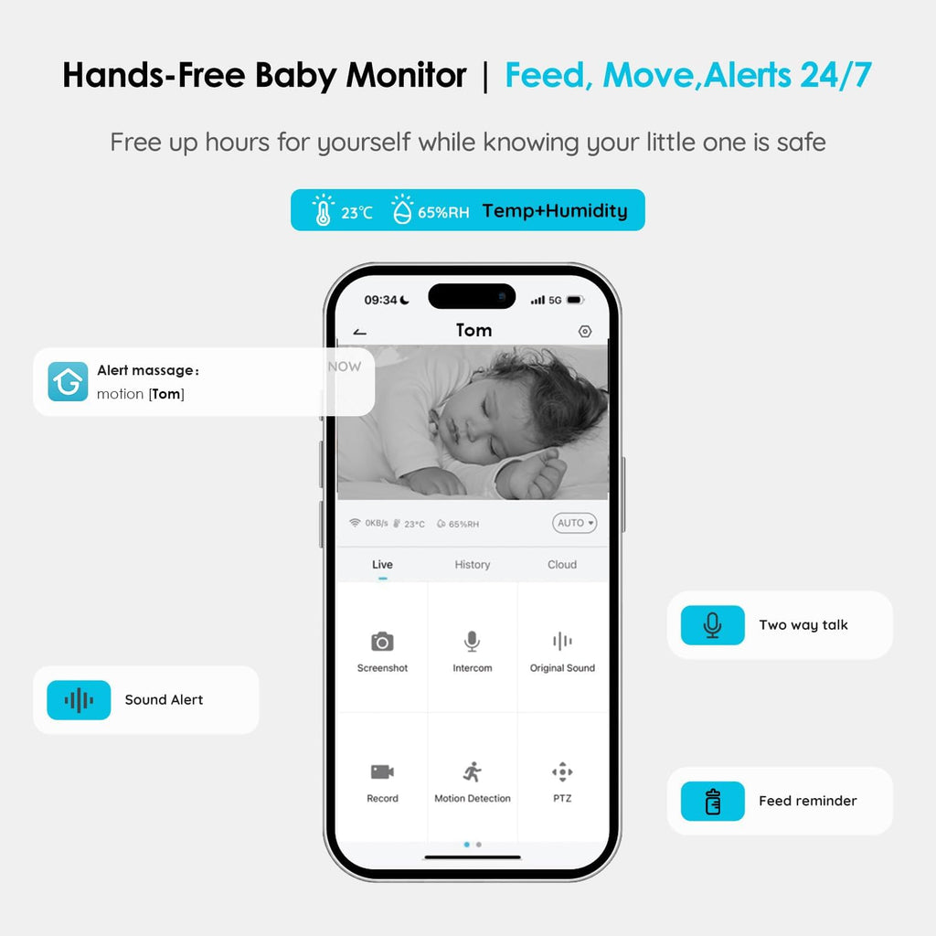 ieGeek Baby Monitor with Camera and Audio,5" Screen,HD Night Vision,2-Way Talk,Cry&Motion Detection,Temperature&Humidity Sensor,WiFi Baby Camera Monitor Supports Smartphone App(Upgrade)