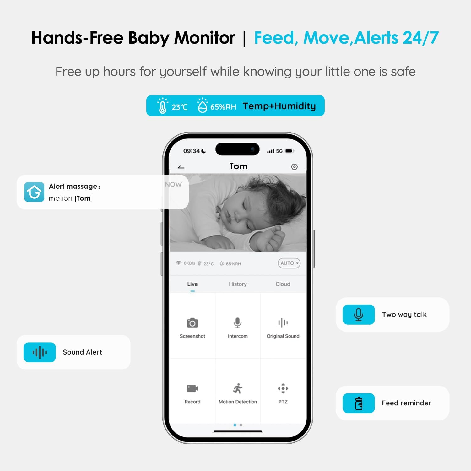 ieGeek 5" Split Screen Baby Monitor,HD Night Vision,2-Way Talk,Cry&Motion Detection,Temperature&Humidity Sensor,WiFi Baby Camera Monitor Supports Smartphone App(Upgrade)