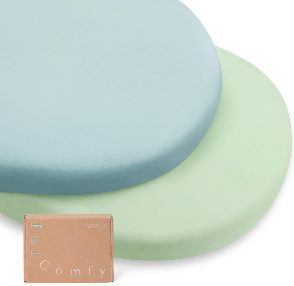 Supersoft Fitted Bassinet Sheets, Premium Bamboo Viscose Cradle Sheets, Streachy Hypoallergenic Breathable Moses Basket Oval Rectangle Pad/Mattress Universal Fit for Halo, Dream on Me, 2-Pack