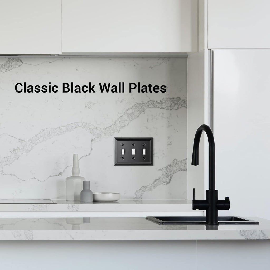 DEWENWILS Triple Toggle Wallplates, Black Light Switch Covers, Heavy Duty Metal Material, Pack of 2