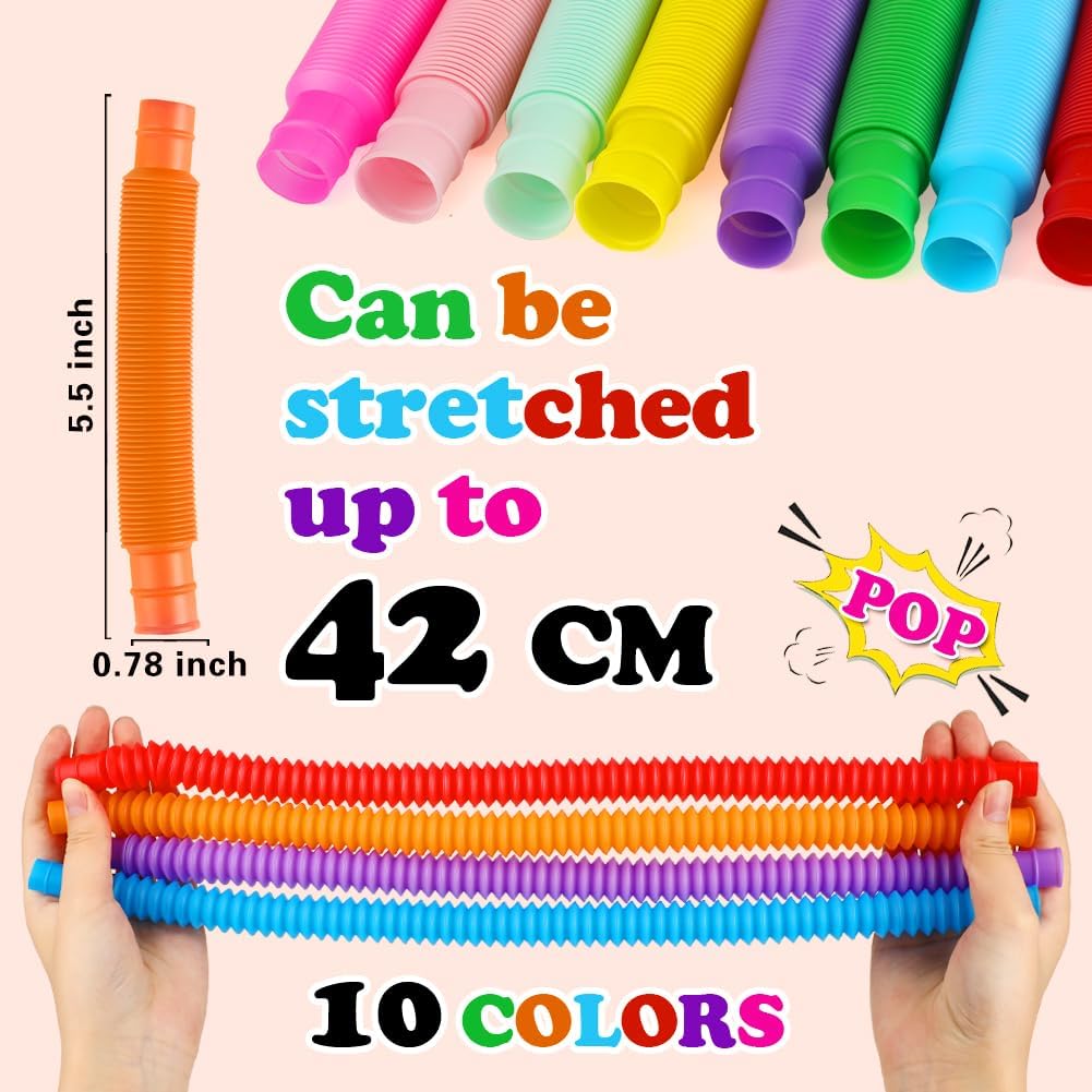72Pack Pop Tubes, Fidget Sensory Toys Party Favors for Kids 4-8 8-12 Anxiety Stress Relief Toys Treasure Box Prizes Goodie Bag Stocking Stuffers Birthday for Toddlers Boys Girls