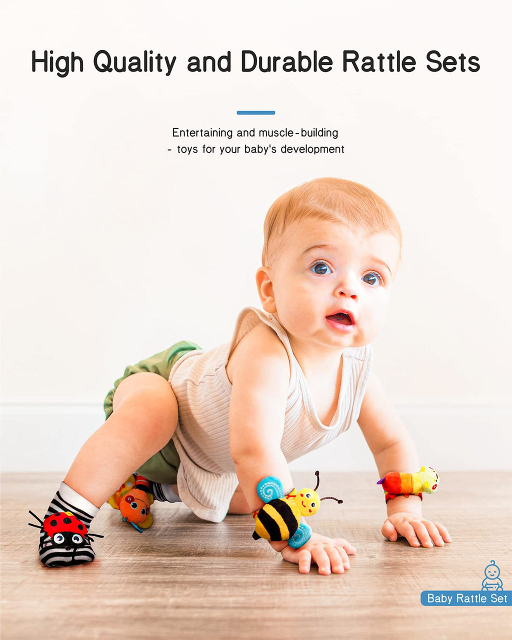 Infinno Baby Wrist Rattle Socks and Foot Finder Set, Perfect Baby Toys for 0-12 Months Newborn Boys and Girls As Shower Gifts, Garden Bug Series