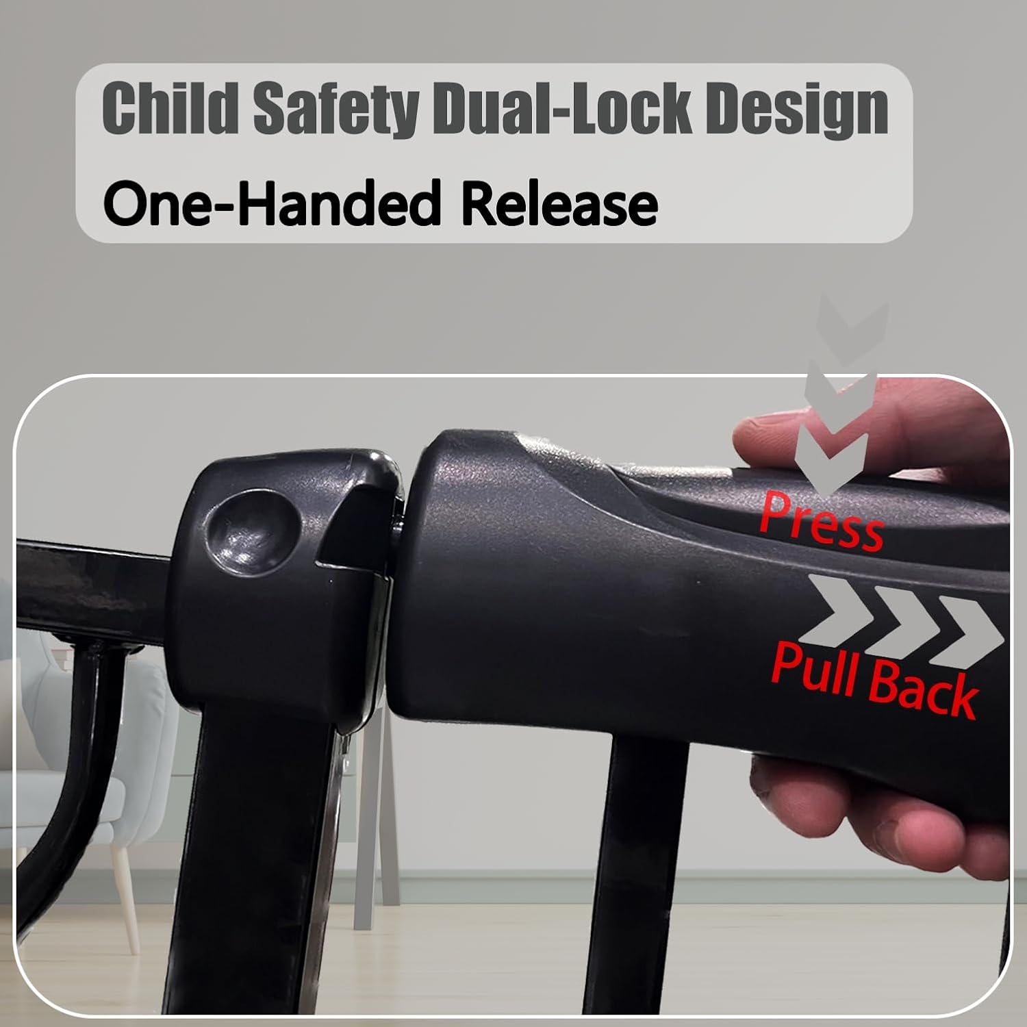 Walk Through Baby & Dog Gate 34-38.5 Inch, Auto Close, Tension Mounted Indoor Safety Gate for Stairs & Doorways - Black Metal, 30 Inch Tall