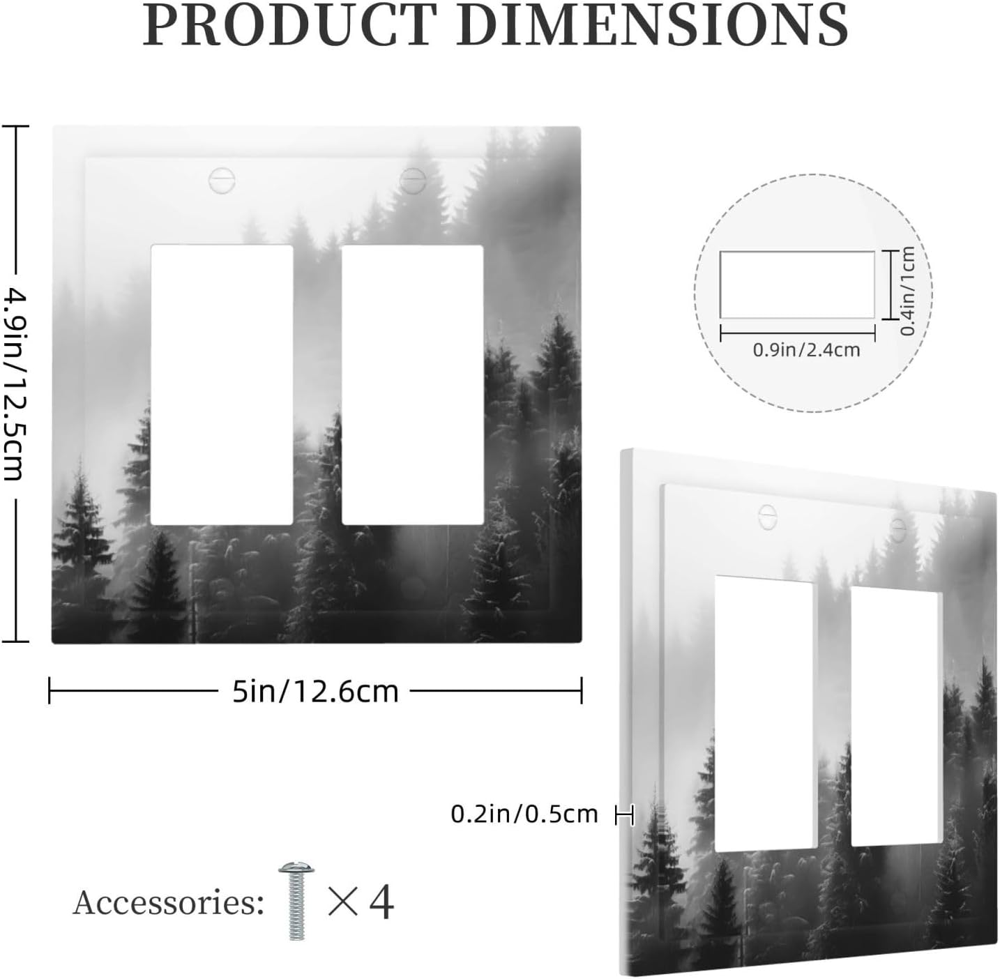 Foggy Forest Natural Scenery Retro Tree Pine Decorative Outlet Covers 2 Gang Double GFCI Rocker Electrical Wall Panels Light Switch Cover Plate for Bed Room Living Room Decor