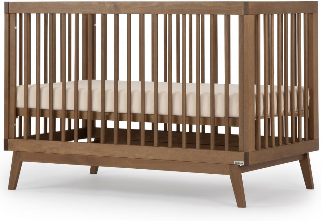 dadada Baby Soho 3-in-1 Convertible Wooden Crib to Toddler Bed - Made in Italy, GREENGUARD Gold Certified, Baby-Safe Finish, Sustainable Beech Wood, Modern Design, 3 Adjustable Heights (Walnut)