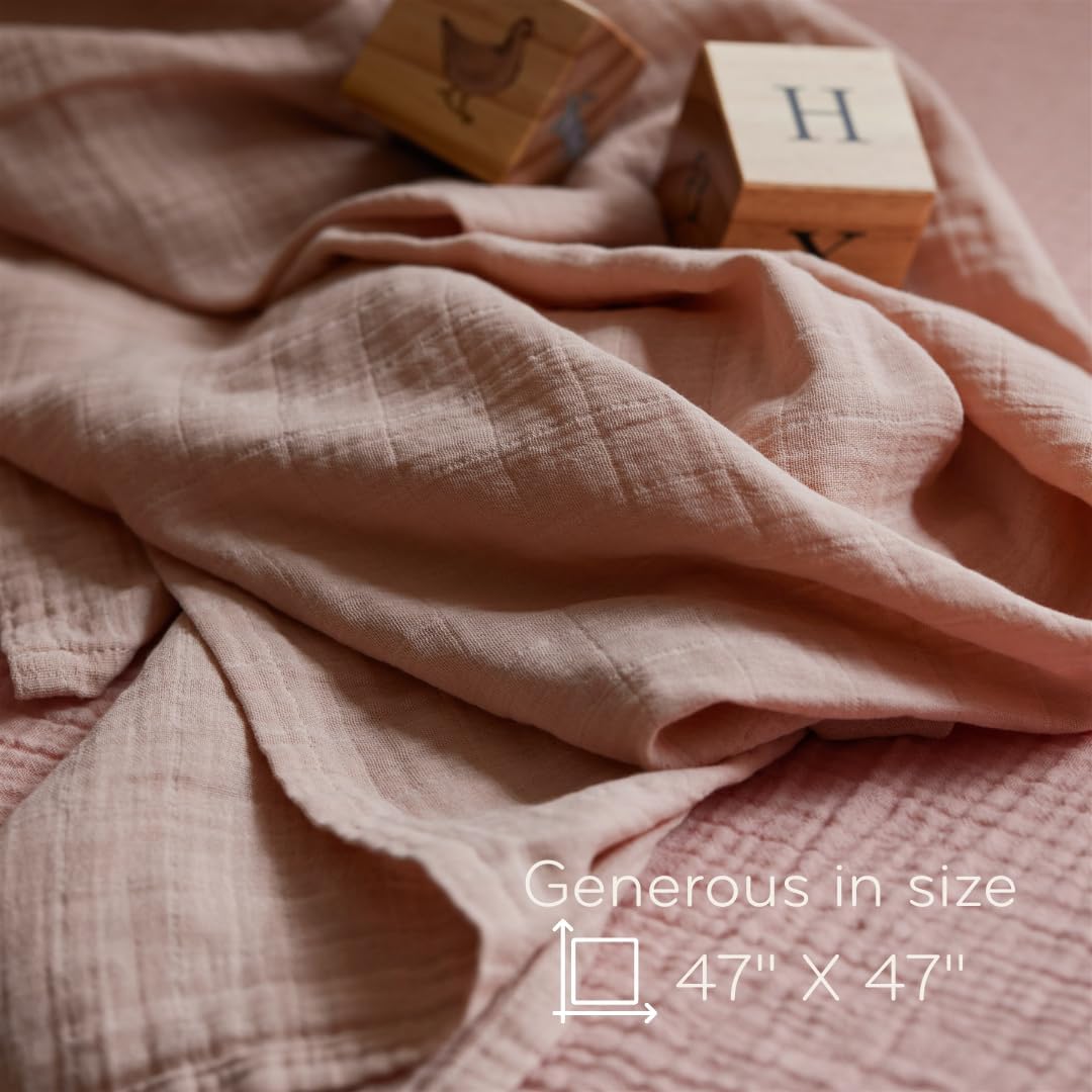 Swaddle - 100% Organic Cotton - Muslin Swaddle Blankets for Newborn, 47" x 47" 2-Pack (Fog/Blush)