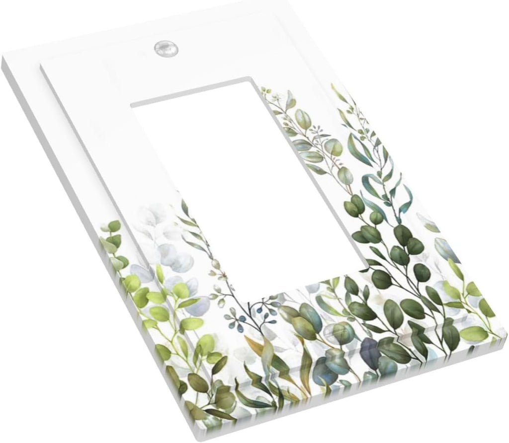 Green Eucalyptus Leaf Plant Herbs Springnature Decorative Outlet Covers 1 Gang Single Rocker Light Switch Cover Plate Wall Plates GFCI Faceplate for Bed Room Living Room Decor