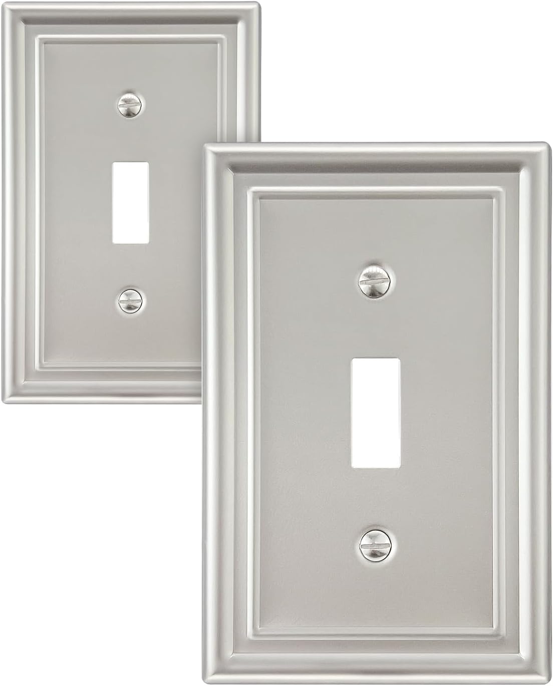 2-Pack Single Toggle Wall Plate, Metal Light Switch Cover, Satin Nickel Switch Plate Cover, 3.15‘’*4.88‘’， Midsize, A035 Series