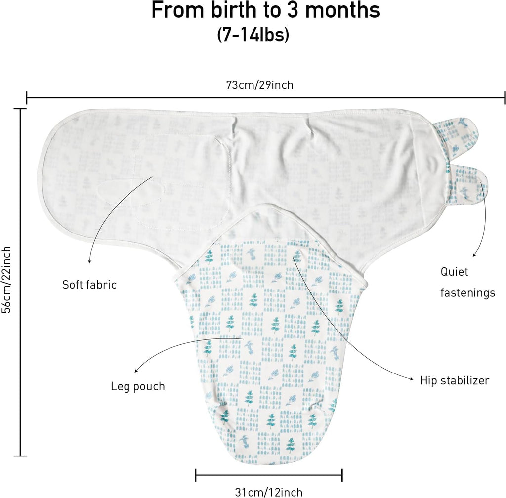 Baby Swaddle Sacks, 3-Pack Newborn Organic Cotton Swaddle Wrap, Adjustable Swaddling Blankets, Nursery Swaddling Essentials for Newborn 0-3 Months, Infant Shower Items Gift (Dinosaur & Forest)