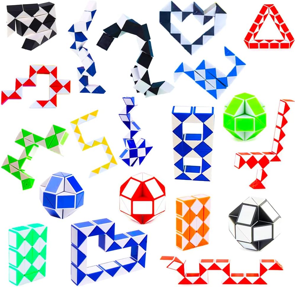 24 Pack 24 Blocks Fidget Snake Cube, Mini Snake Ruler Twist Puzzle Toys for Kids Party Bag Fillers, Party Favors Supplies, Fidget Sensory Toys, Random Color