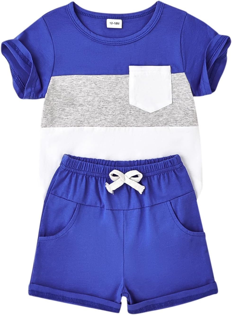 Baby Boy Clothes Toddler Boy Summer Outfits Short Sleeve Patchwork Top T-shirt & Pocket Pant Set 2 Piece 12 Months-4T