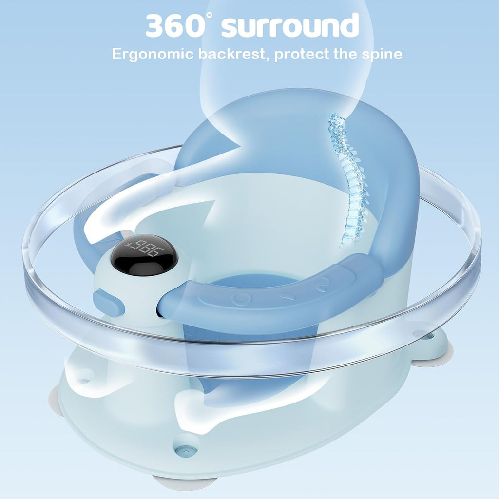 Baby Bath Seat-for Babies 6 Months & up, Water Temperature Display+Soft Cushion, Non-Slip Toddler Bath Seat for Baby, Sit Up Bath Seat for Baby, Blue