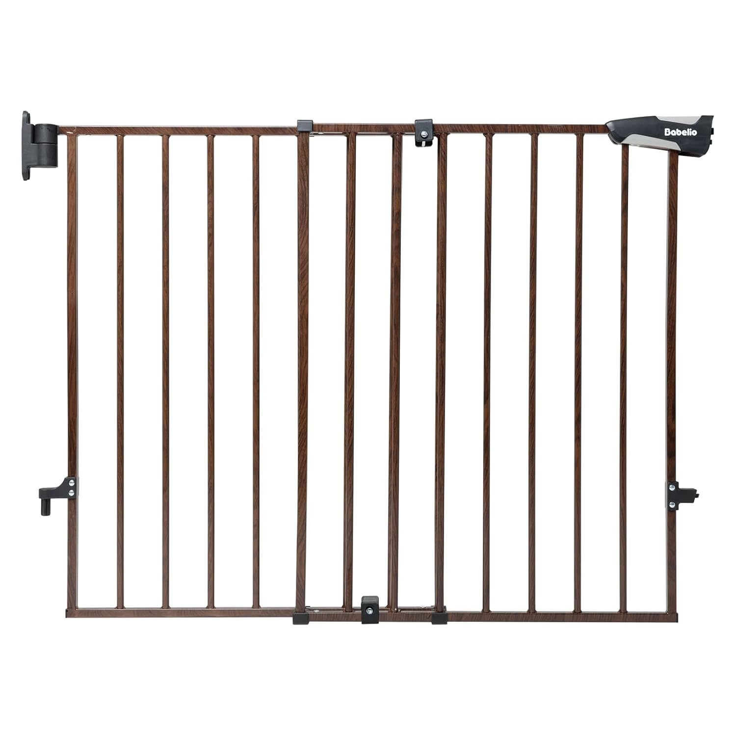 Babelio 26-43" No Bottom Bar Baby Gate for Babies, Elders and Pets, 2-in-1 Hardware Mount Dog Gate for The House, Stairs and Doorways, with Large Walk Thru Door, Black Wood Pattern
