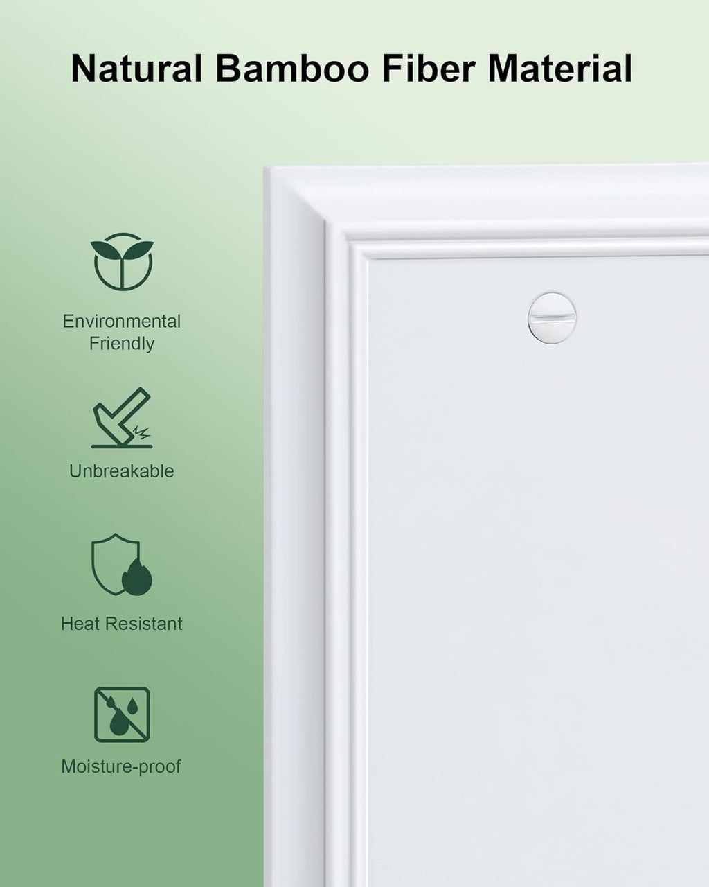 2-Pack Single Blank Wall Plate, Durable Natural Bamboo Fiber Wall Plate Cover,Pure White 1 Gang Wall Plate for Unused Outlets/Switches, Corrosion Resistant