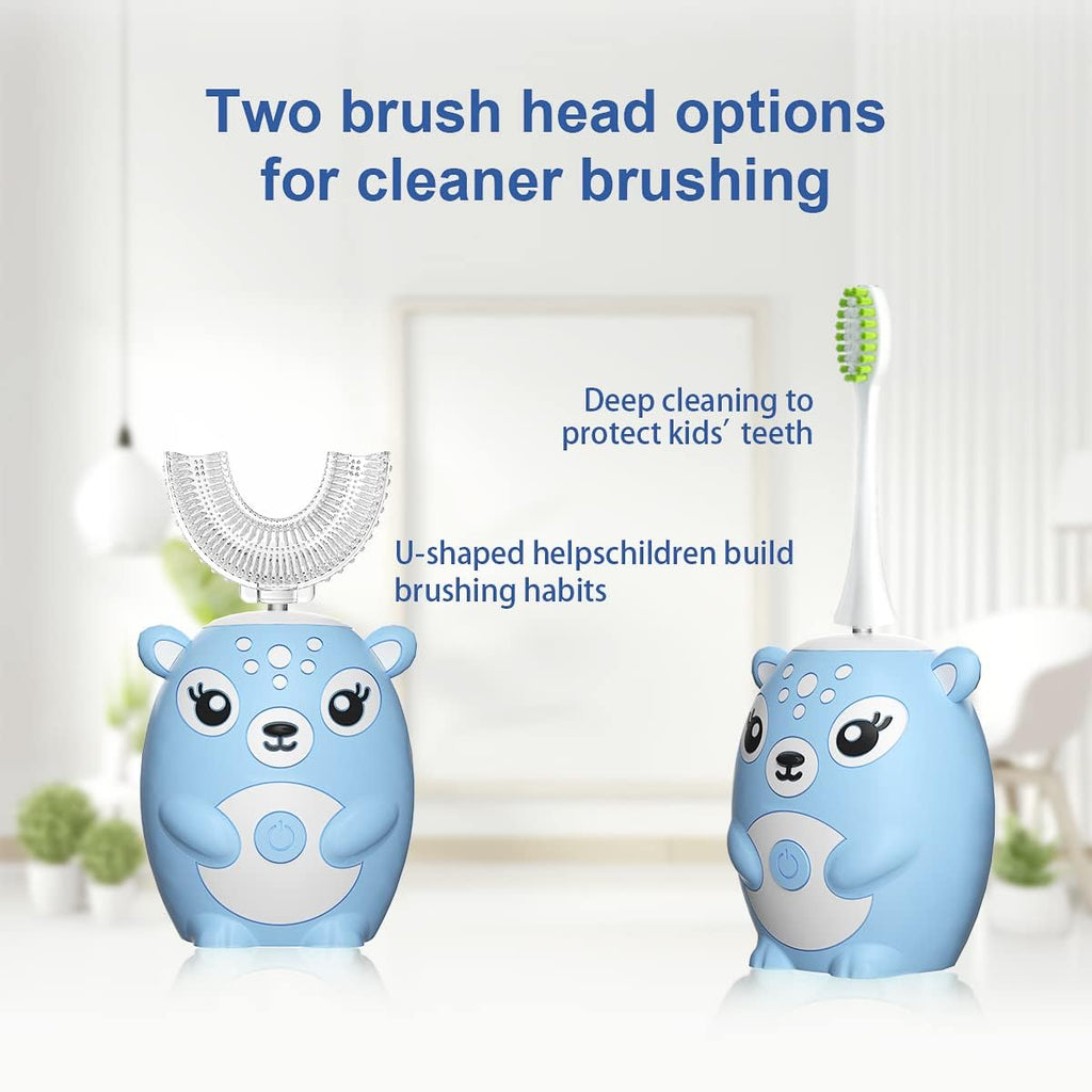Kids Electric Toothbrushs U Shaped sonic Automatic Toothbrush with 4 Brush Heads, Six Cleaning Modes,Cartoon deer Modeling , full mouth toothbrush for baby