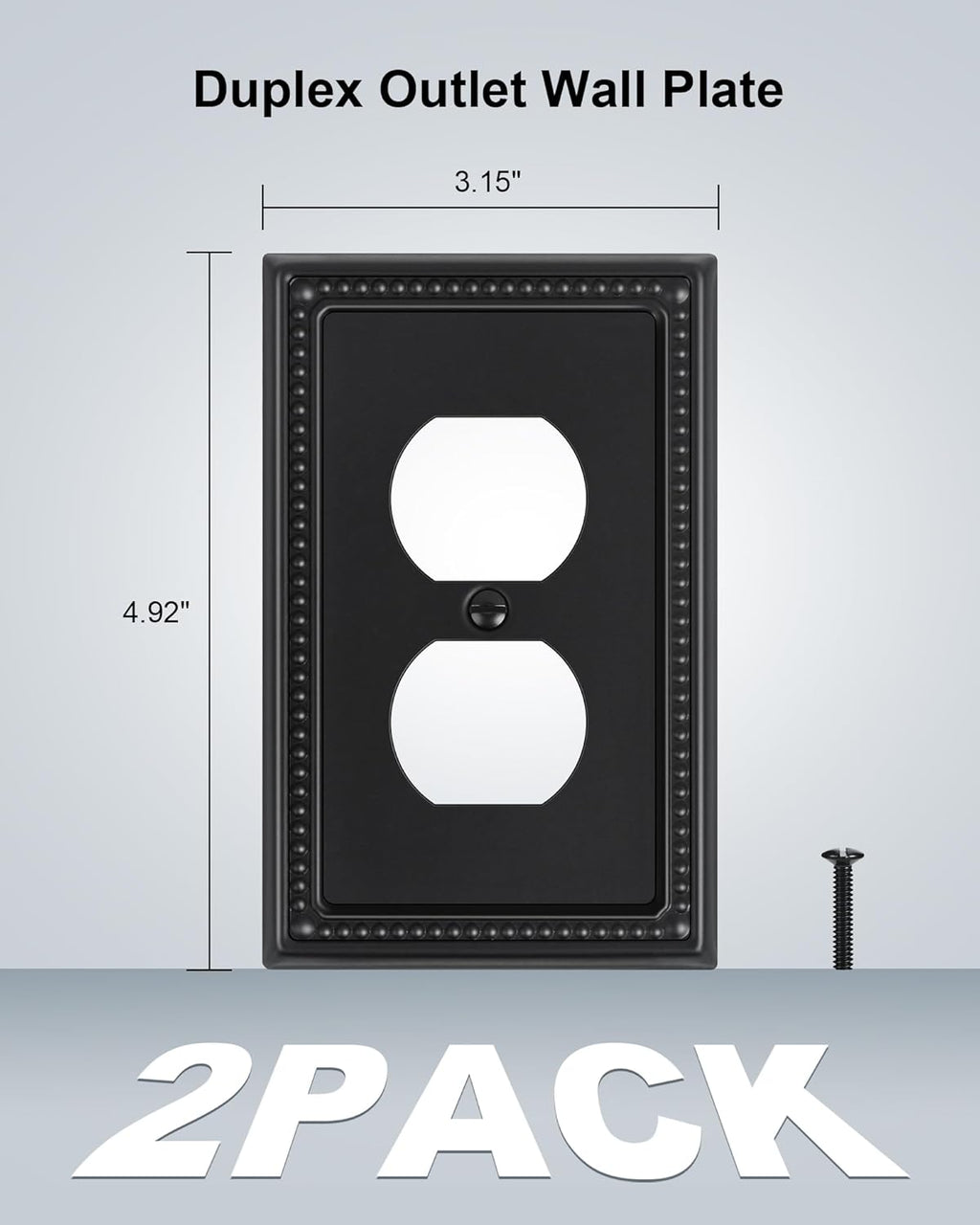2-Pack Duplex Outlet Cover, Black Metal Wall Plates for Electrical Outlets, 1 Gang Receptacle Light Switch Cover, Pearls Beaded Decorative Switch Plates and Outlet Covers