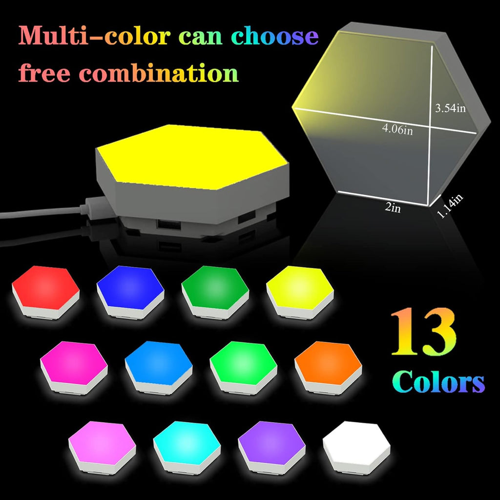 Hexagon Lights, Modular Touch Remote Control LED Wall Panels for Patients with Autism, Game Room Decor, Gift Birthday (12 Pack)