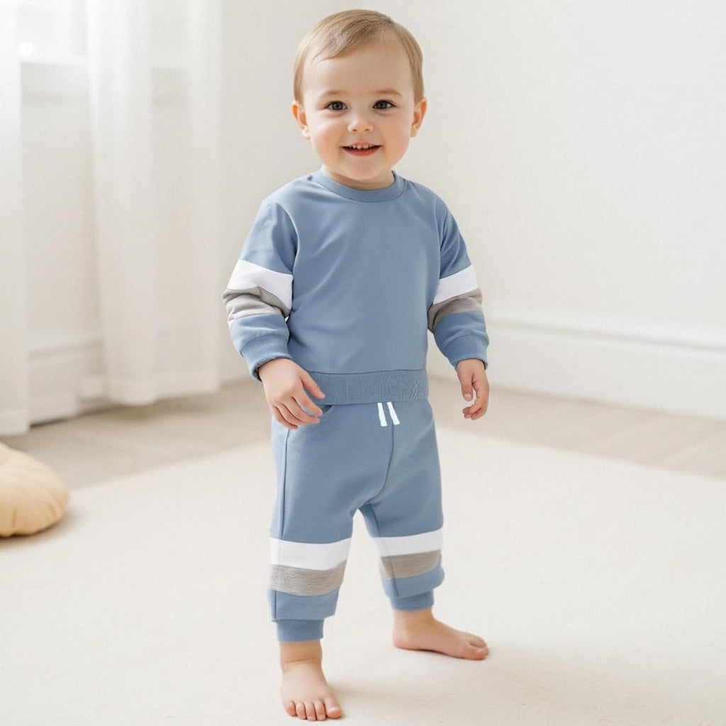 Kupretty Toddler Baby Boy Fall Winter Clothes Color Block Long Sleeve Sweatshirt Pullover Tops + Joggers Pants Outfit Set