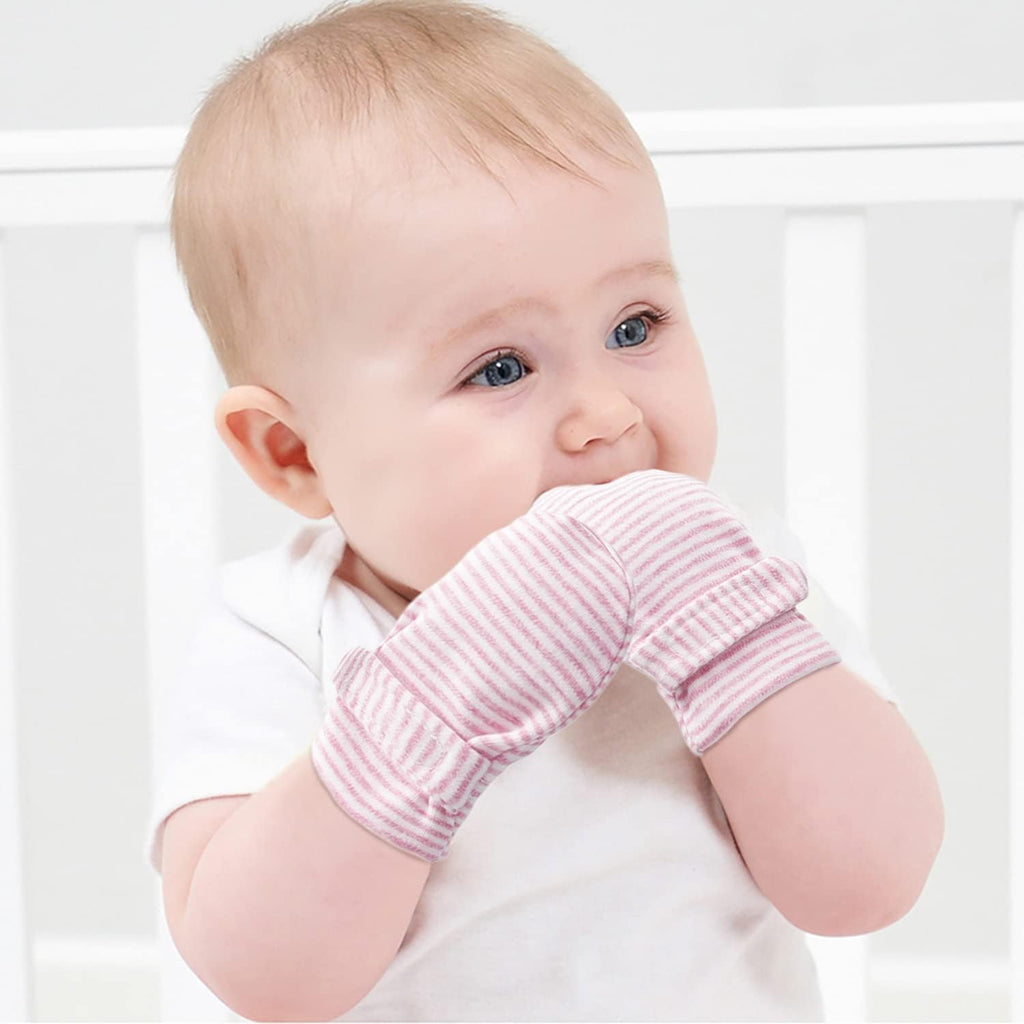 Newborn Baby No Scratch Mittens Stay On, 100% Cotton Breathable, Adjustable Infant Gloves for Baby Boys Girls Mittens