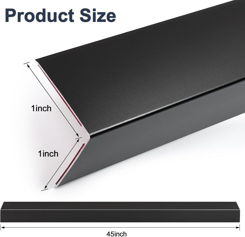 4PCS 45" Black Metal Corner Protectors, Aluminum Self Adhesive Corner Guards, Metal Wall Edge Protector Strip, Furniture Corner Protectors, Wall Cabinet Baseboard Decoration 45" x 1"