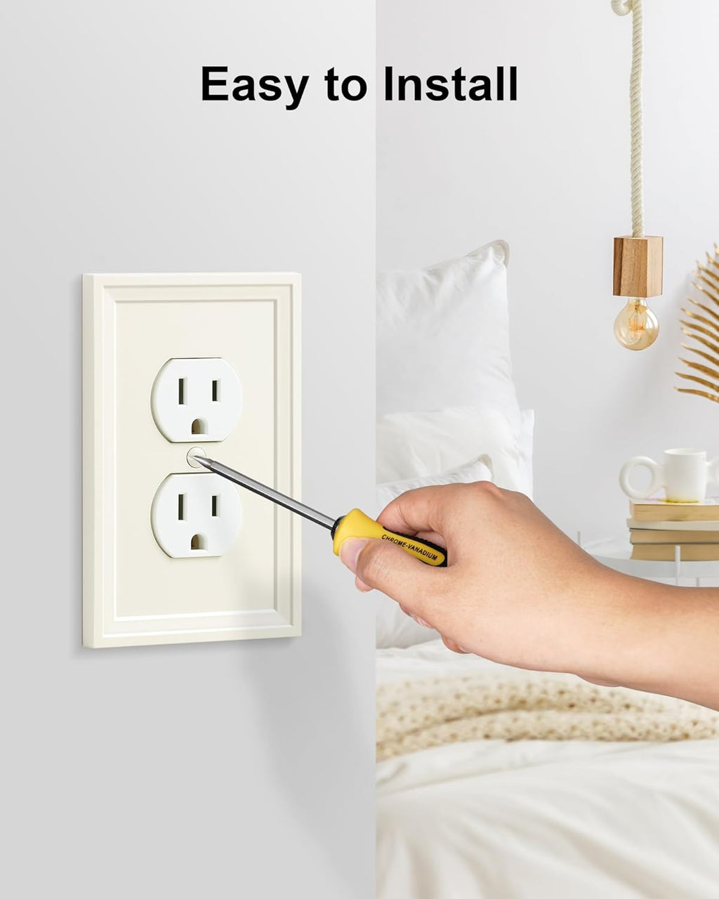 4-Pack Duplex Outlet Cover, Natural Bamboo Fiber Switch Plates and Outlet Covers, Light Almond Decorative Wall Plates for Electrical Outlets, 1 Gang Receptacle Cover, Corrosion Resistant