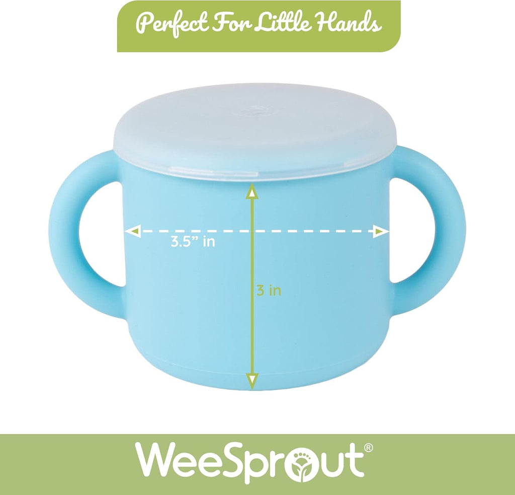 WeeSprout Snack Containers, Food Grade Silicone Cups, Spill-Proof Tops For Toddlers and Babies, Premium Hard Plastic Travel Lids, Dishwasher Safe, Set of 2 Snack Catchers