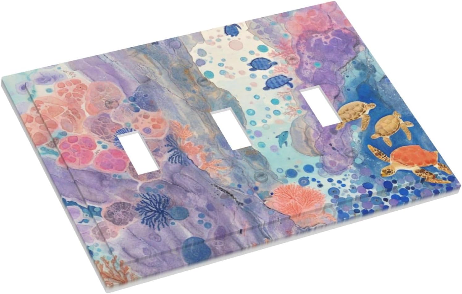 Turtle Coral Fish Watercolor Colorful Underwater World Decorative Switch Plates 3 Gang Wall Plate Triple Toggle Light Switch Cover Faceplate Electrical Wall Panels for Kids Room Home Decor