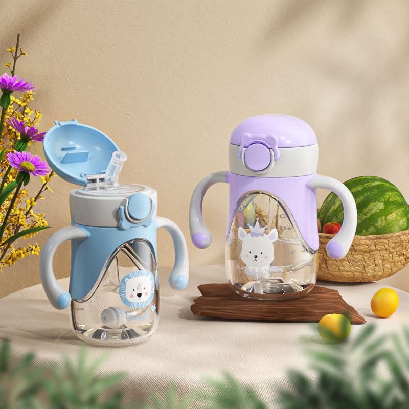 Bunnytoo Baby Sippy Cup with Weighted Straw for Infants 6-12 Months, 8oz Toddler Drinking with Handles, BPA-Free, Transition Trainer for 1+ Year Old (Blue)