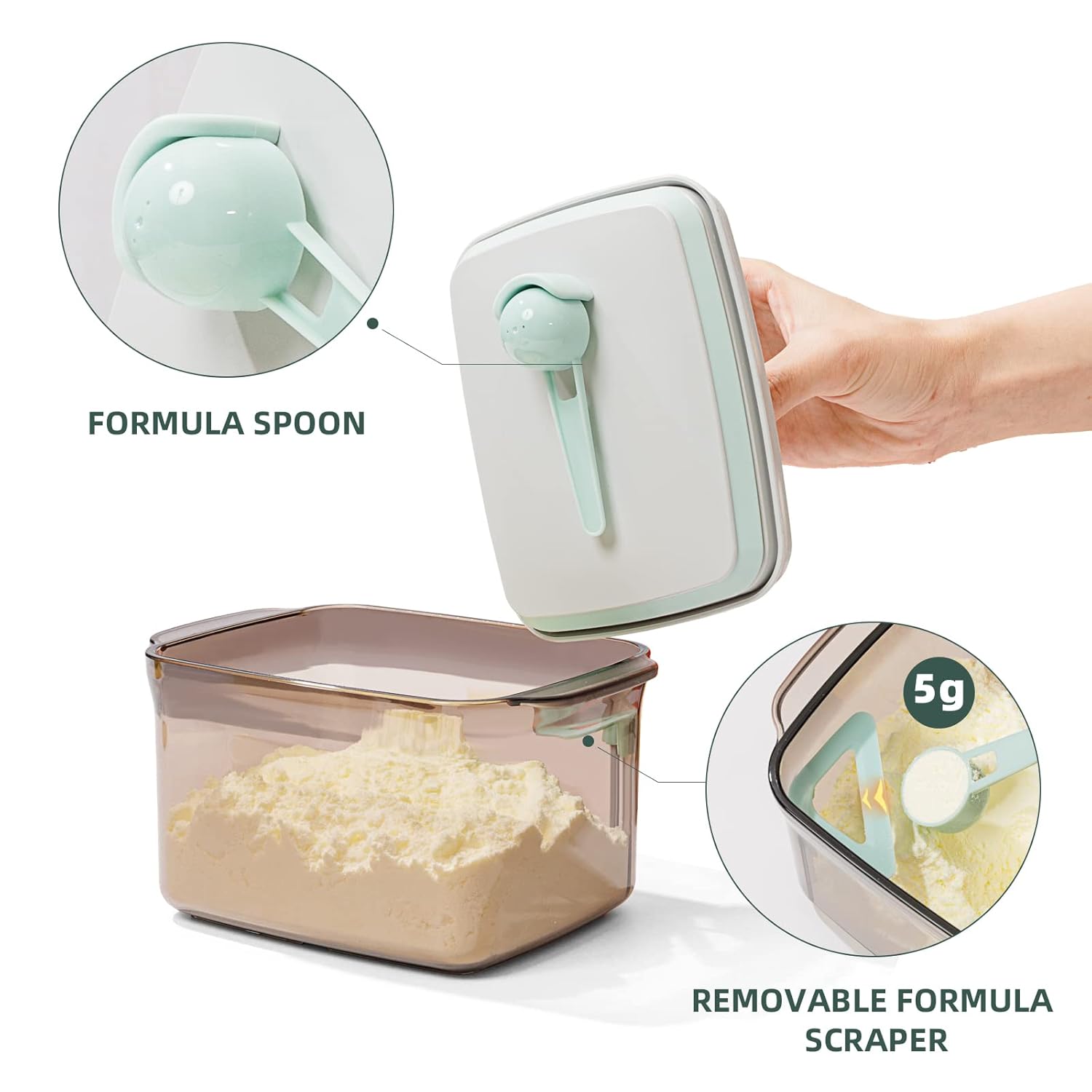 To Go Formula Container - 1000ml Airtight Milk Powder Container for Travel, Formula Dispenser with Scraper, 11OZ, 0.66LB, 300g, Brown