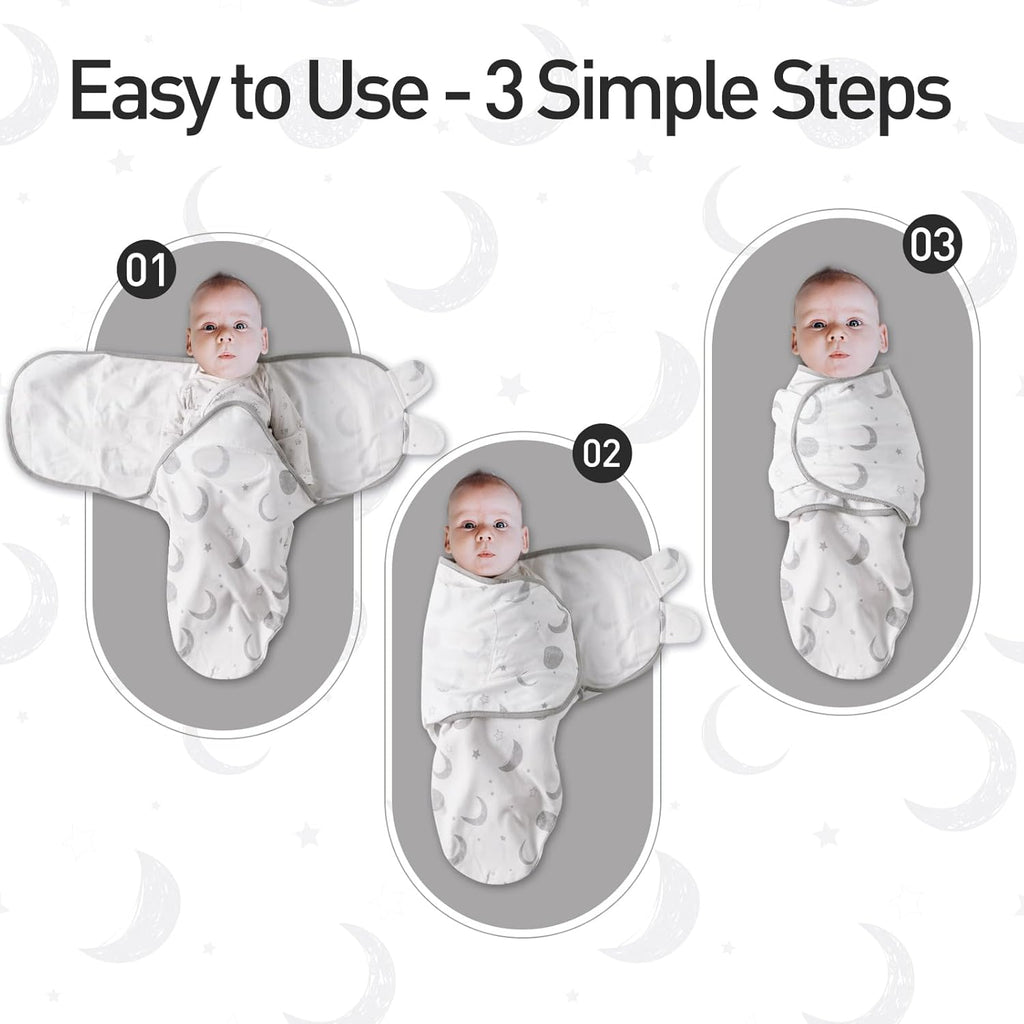 GLLQUEN BABY 3-Pack Swaddle Wrap blankets, Newborn Swaddles 0-3 months, Baby Swaddling Sack, Moon & Cloud, Infant Swaddle Blanket Wrap (Small/Medium)