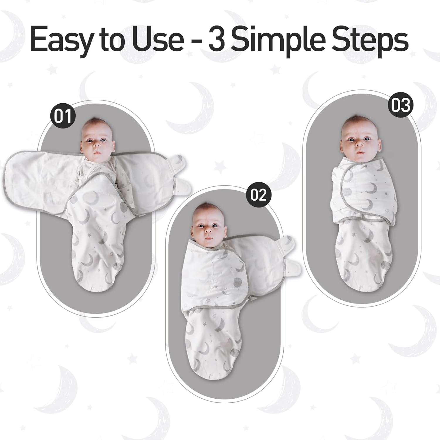 GLLQUEN BABY 3-Pack Swaddle Wrap blankets, Newborn Swaddles 0-3 months, Baby Swaddling Sack, Moon & Cloud, Infant Swaddle Blanket Wrap (Small/Medium)