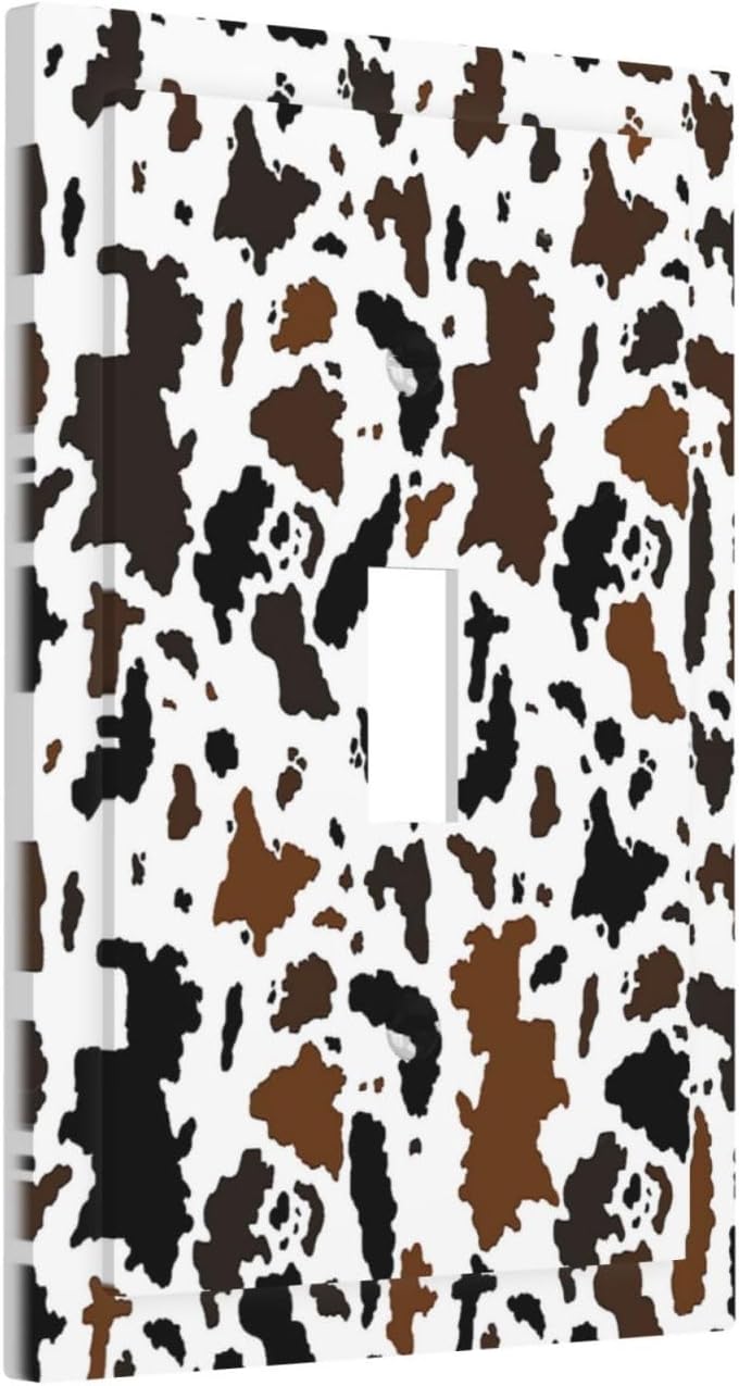 Decorative Light Switch Cover Rustic Cowhide Highland Cow Milk Cow 1 Gang Single Toggle Device Electrical Faceplate Switchplates Decorator Outlet Wall Plate For Farmhouse Home Decor