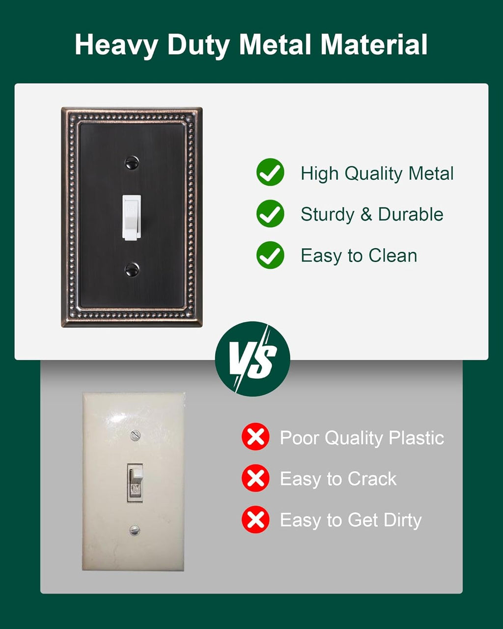 6-Pack Single Toggle Light Switch Cover Plate, Pearls Decorative Switch Plate Covers, Aged Bronze 1 Gang Metal Wall Plate, Corrosion Resistant