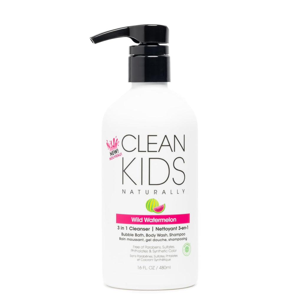 Gabriel Cosmetics Clean Kids Naturally Wild Watermelon 3-in-1 Shampoo, Cleanser & Bubble Bath (16 Fl Oz (1 Bottle), Watermelon 3-in-1)