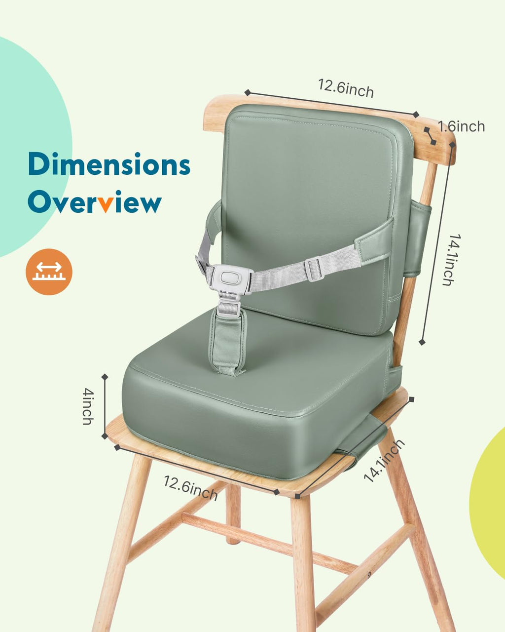 HOMEAL Toddler Booster Seat for Dining Table - Booster Seat for Kitchen Chair with Easy-Install Straps - Wipeable Surface & Removable Cover Easy to Clean -Breathable Fabric - Sage