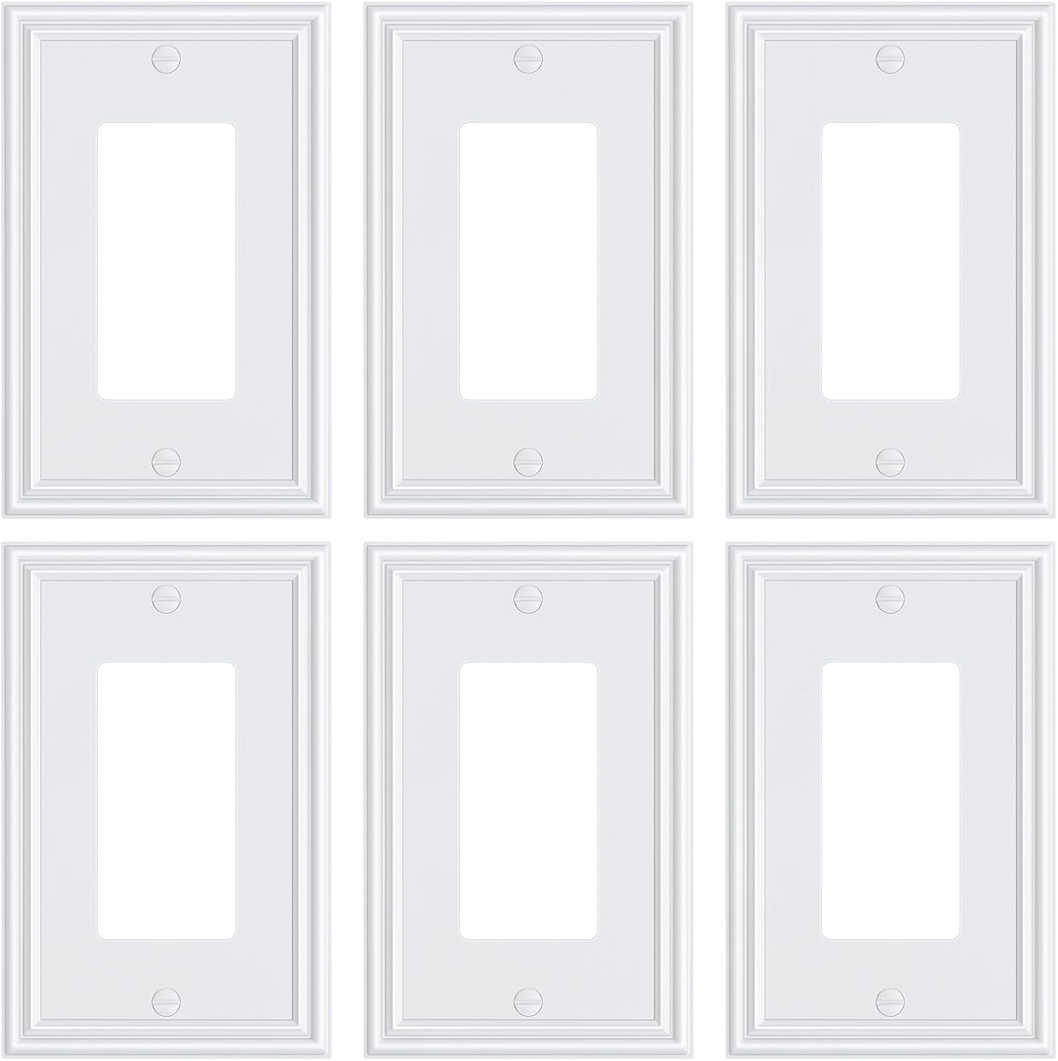 6-Pack Decorator Outlet Cover Plate, White Decorative Switch Plates and Outlet Covers, Durable Zinc Alloy Wall Plates for Electrical Outlets, Receptacle, GFCI Outlet, Dimmer Switch